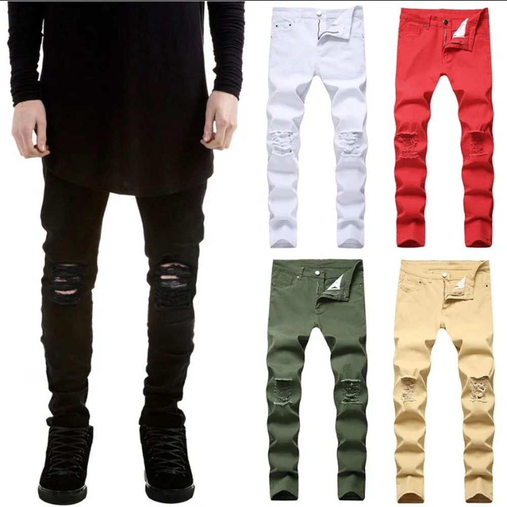 Mens Jeans Trousers Ripped Denim Pants Stretch Skinny Casual Distressed
Slim Fit